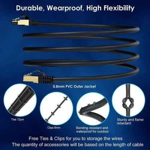 Network Cable RJ45 CAT8 40Gbps Network Gold Plated Fast Internet Patch Lead