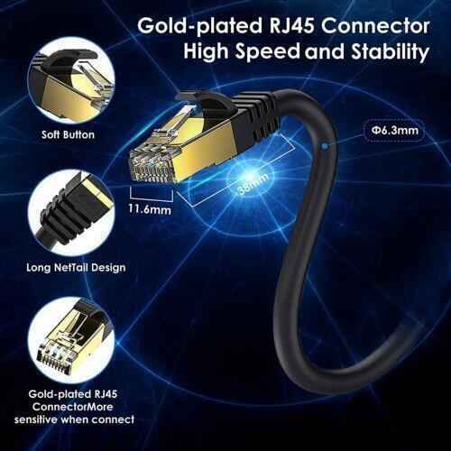 Network Cable RJ45 CAT8 40Gbps Network Gold Plated Fast Internet Patch Lead