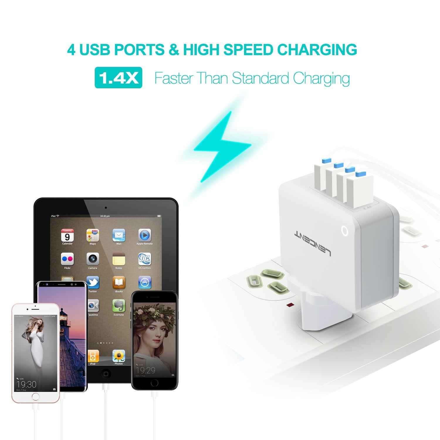 USB Charger 4 Ports Worldwide Universal Adapters Includes UK EU US AUS 22W/5V