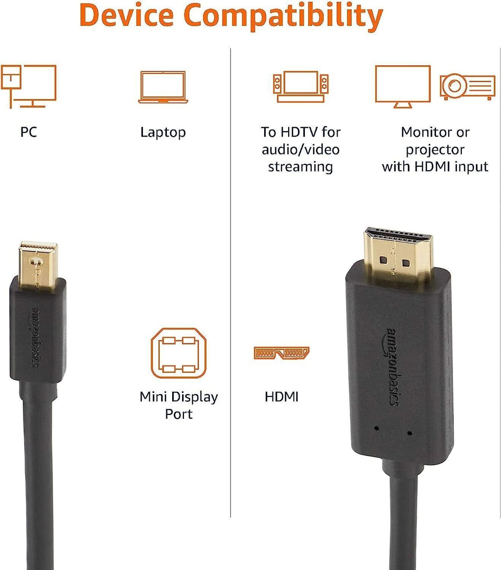Amazon Basics Mini DisplayPort to HDMI Cable for MacBook Surface Pro 0.9m/3ft