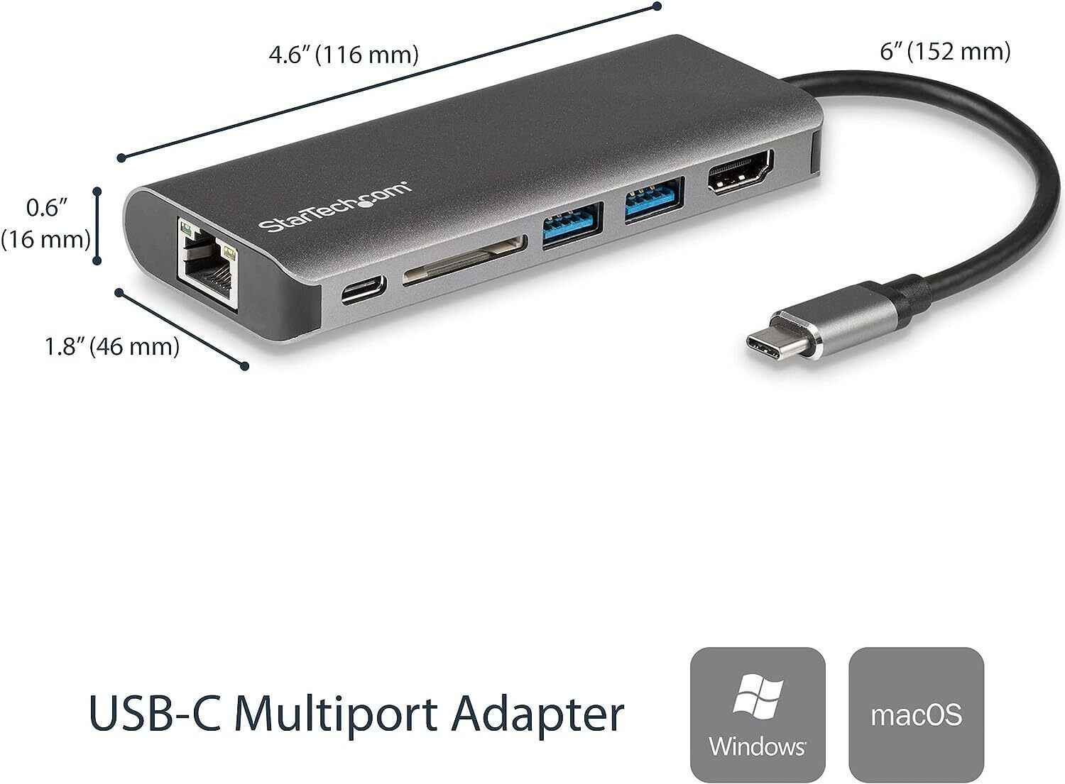 Multiport USB Hub Adapter Docking Station for Laptop with HDMI and Type-C Ports