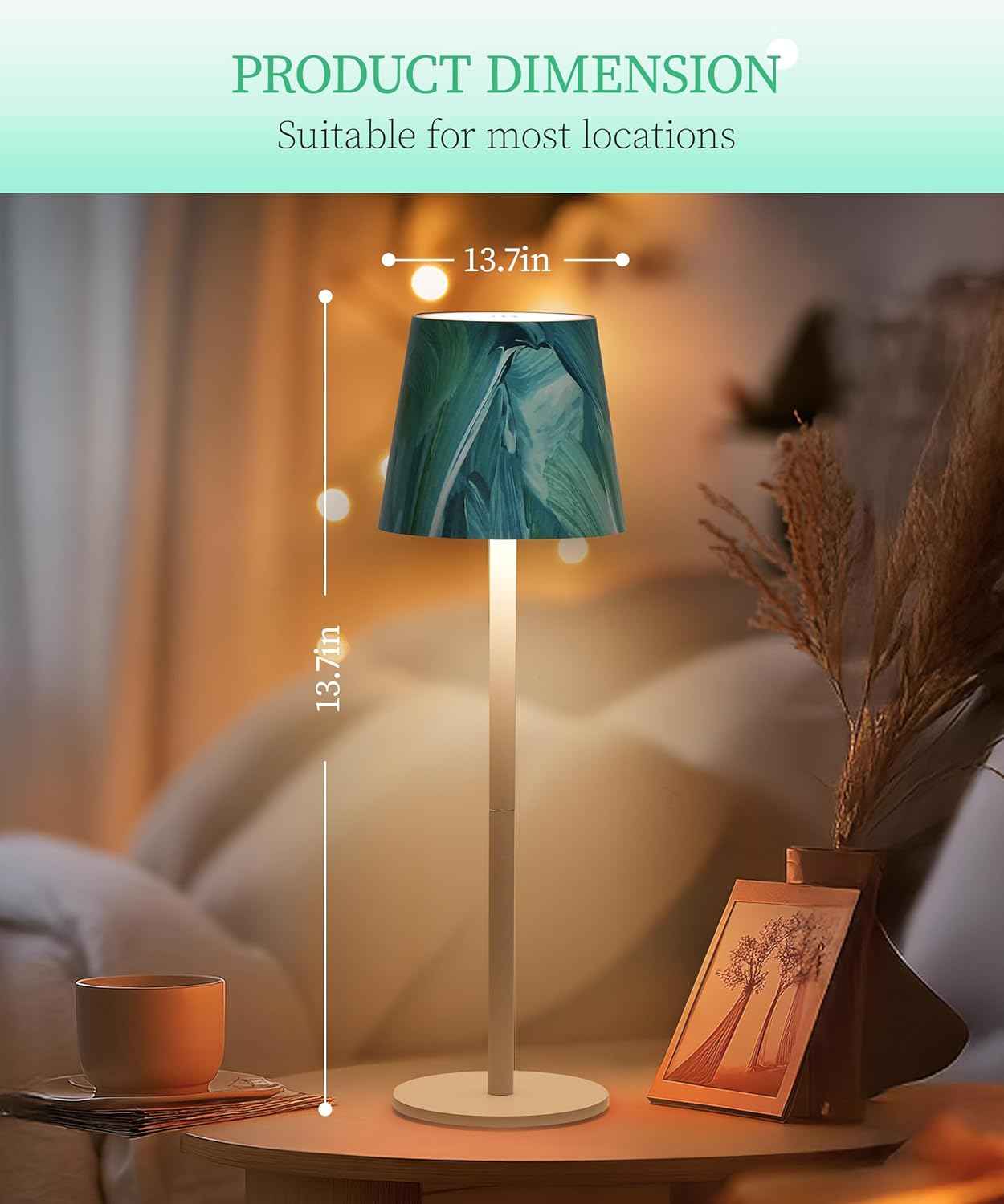 Rechargeable Table Lamp 5200mAh Battery Operated 3 Modes Dimmable Touch Control