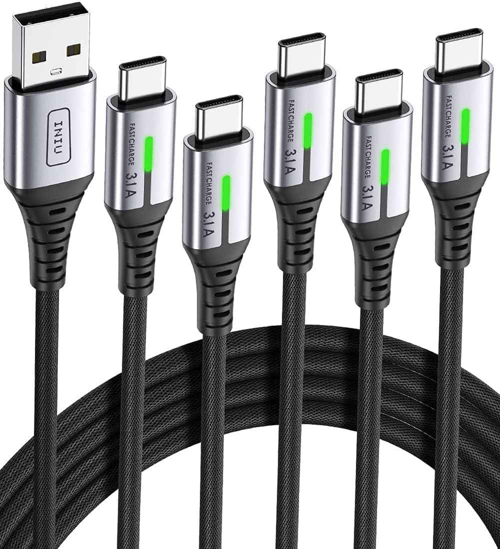 USB-C Fast Charging Cable 3.1A - 5 Pack for Phones, Consoles, and More