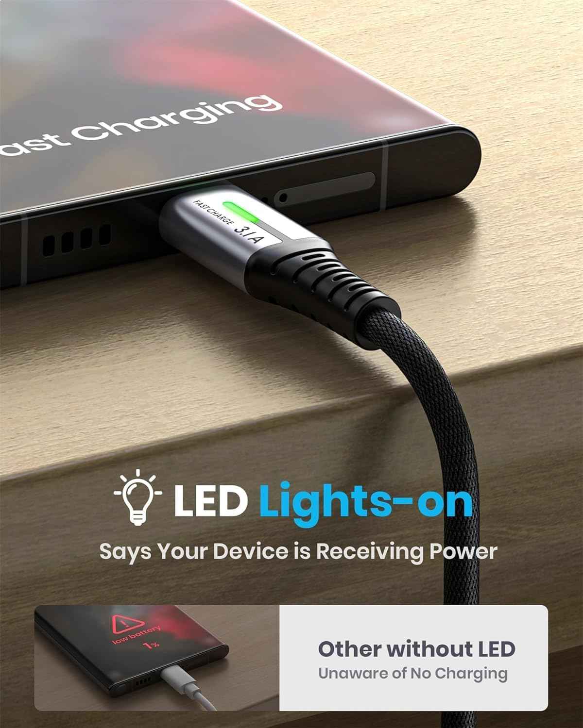 USB-C Fast Charging Cable 3.1A - 5 Pack for Phones, Consoles, and More