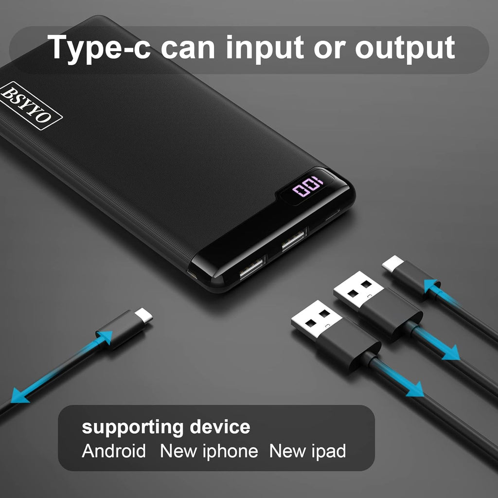 BSYYO power bank15W 10600mAh LED display portable charger 2 USB A ports 1 USB C