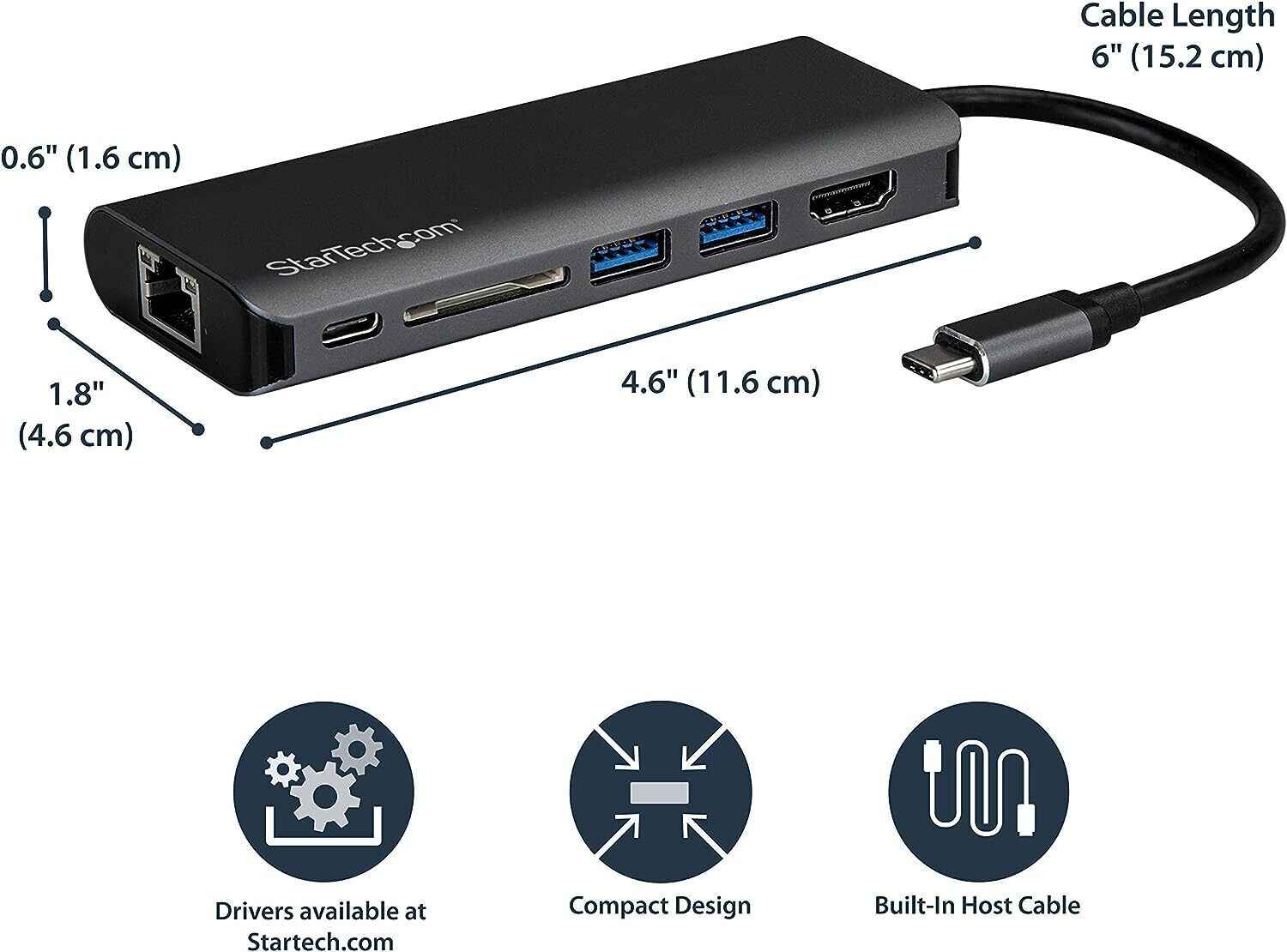 Multiport USB Hub Adapter Docking Station for Laptop with HDMI and Type-C Ports