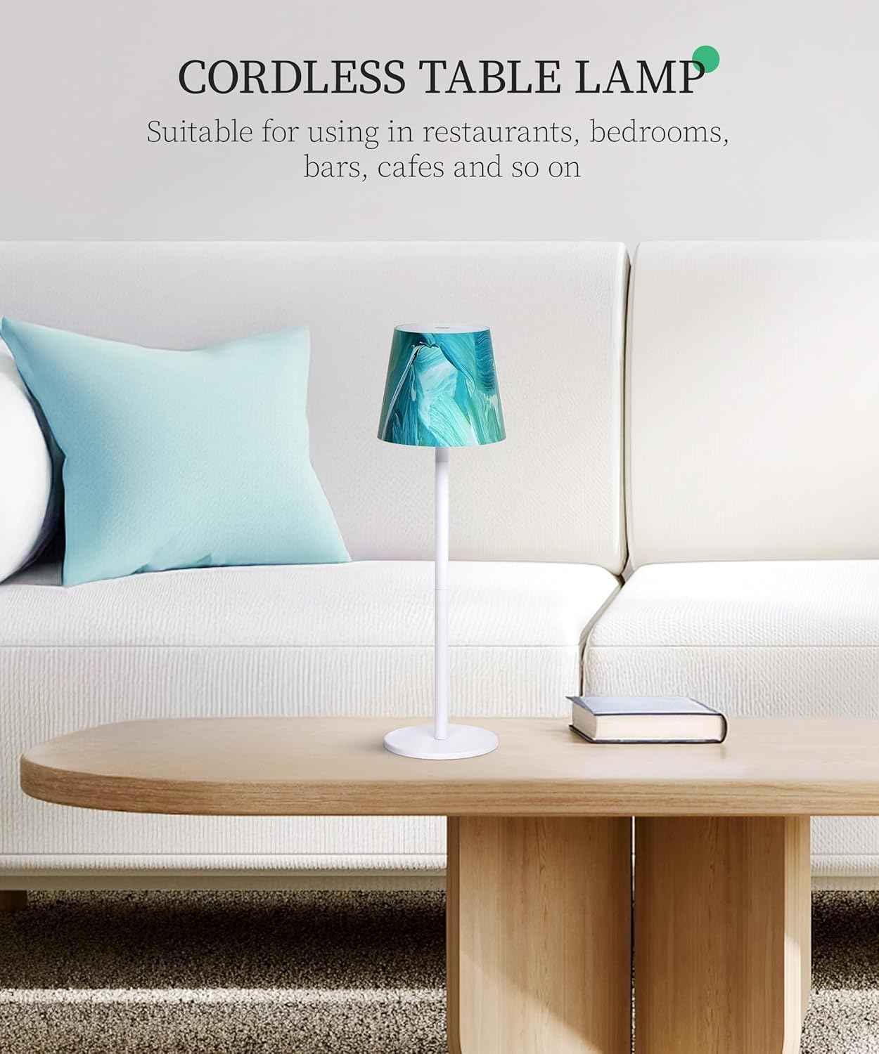 Rechargeable Table Lamp 5200mAh Battery Operated 3 Modes Dimmable Touch Control