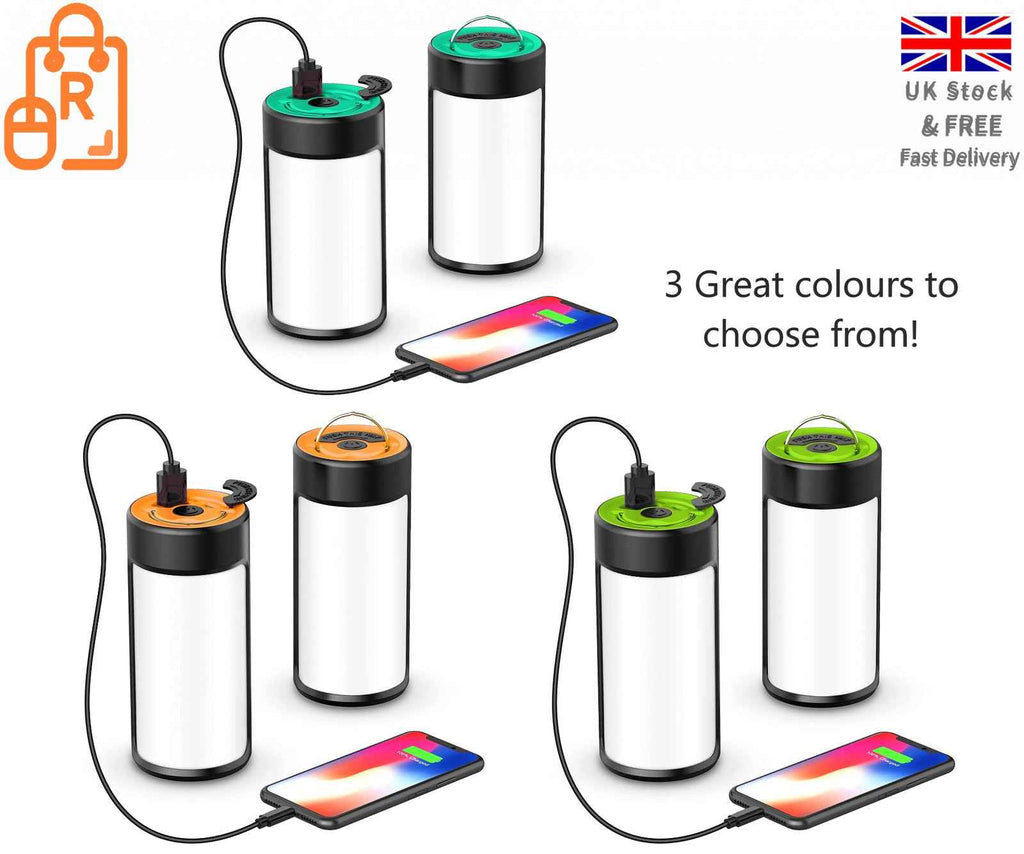 Camping Lights Rechargeable LED 400LM 5 Light Modes also Charges Phones - 2 Pack