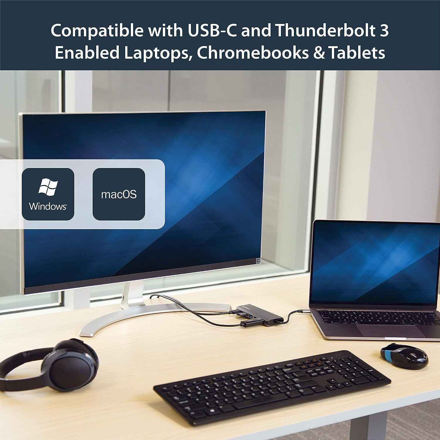 Multiport USB Hub Adapter Docking Station for Laptop with HDMI and Type-C Ports