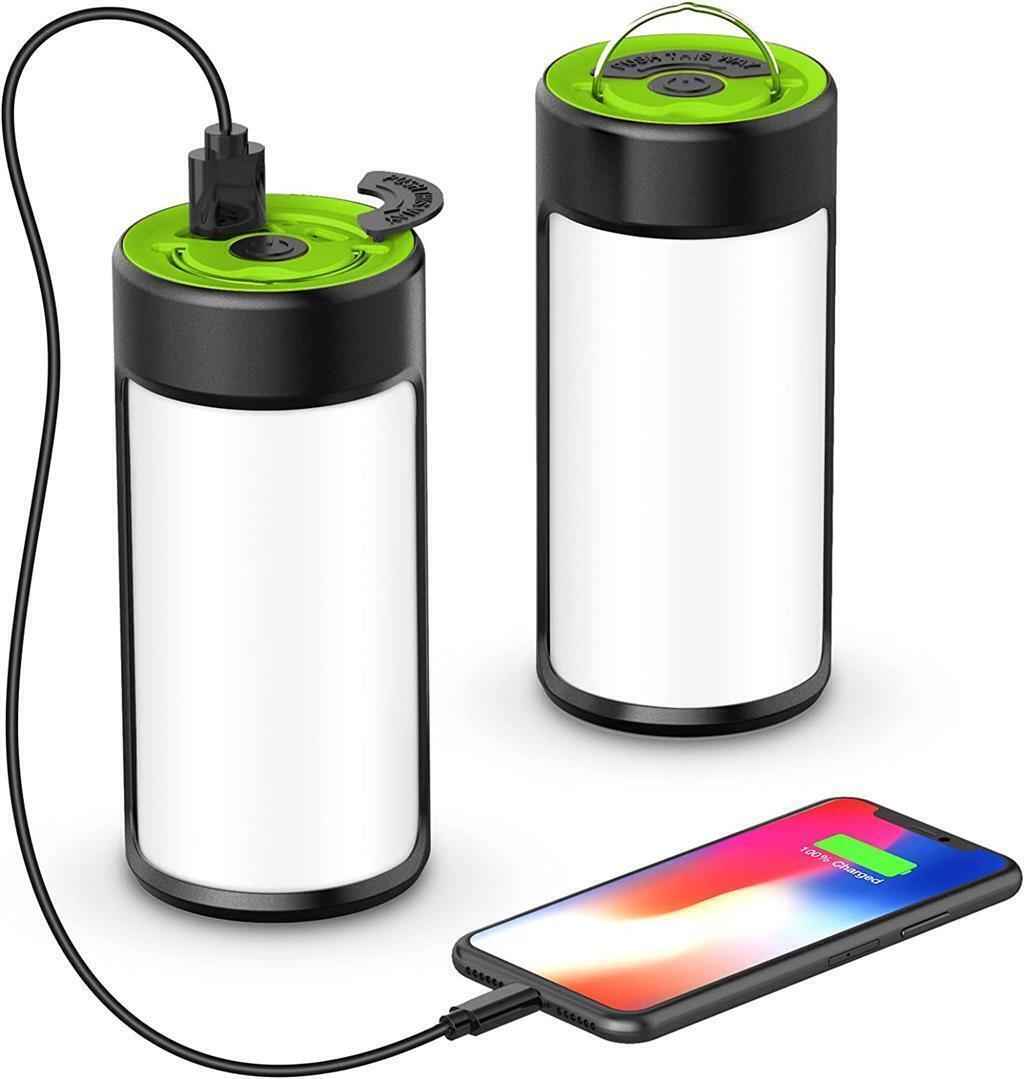 Camping Lights Rechargeable LED 400LM 5 Light Modes also Charges Phones - 2 Pack