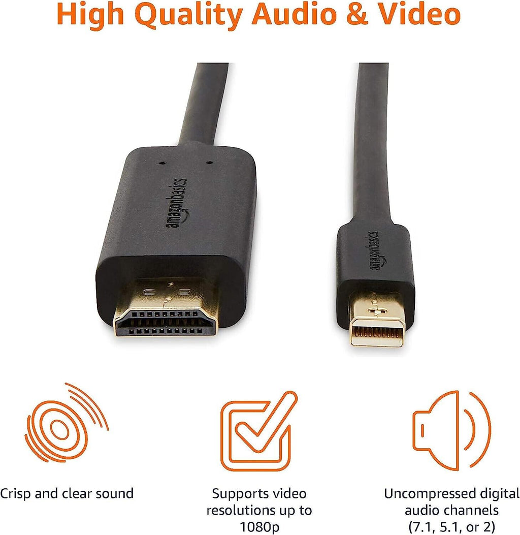 Amazon Basics Mini DisplayPort to HDMI Cable for MacBook Surface Pro 0.9m/3ft