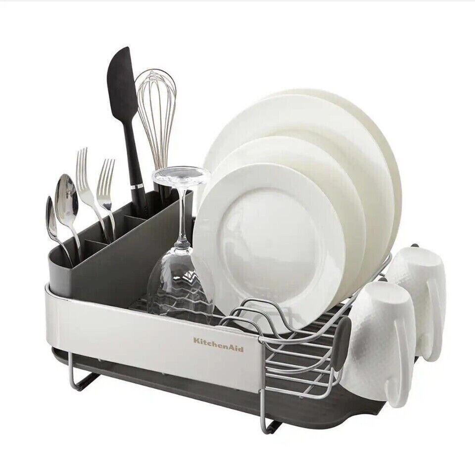 KitchenAid Stainless Steel Compact Dish-Drying Rack with Removable Flatware Caddy
